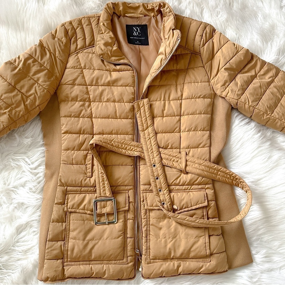 Women’s Jackets | New York and Company Quilted Tan Jacket - Picture 5 of 9